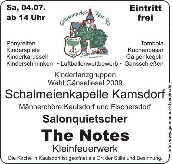 23. G�nsemarktfest: Programm Samstag, 04.07.09